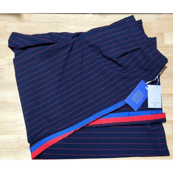 La Ligne Navy Blue Elastic Waist Red & Blue Piping Dress Pants - Picture 2 of 9